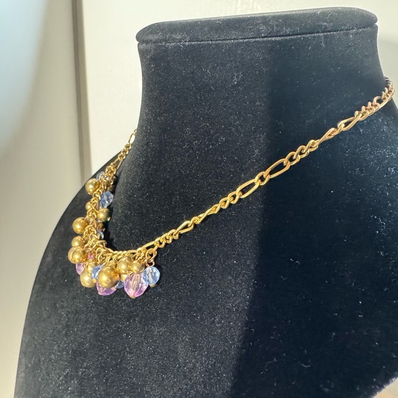16” Goldtone Choker/Necklace with a cluster of purple, blue and gold beads. - Picture 2 of 3